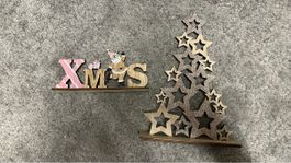 Glitzernder Sternenbaum & Xmas Weihnachtsdeko Holz