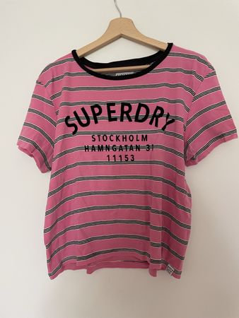 Superdry T-Shirt, Gr. 42, gestreift, pink/schwarz Top