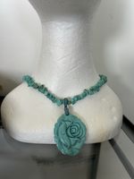 Collier turquoise fantaisie avec pendentif rose - Été