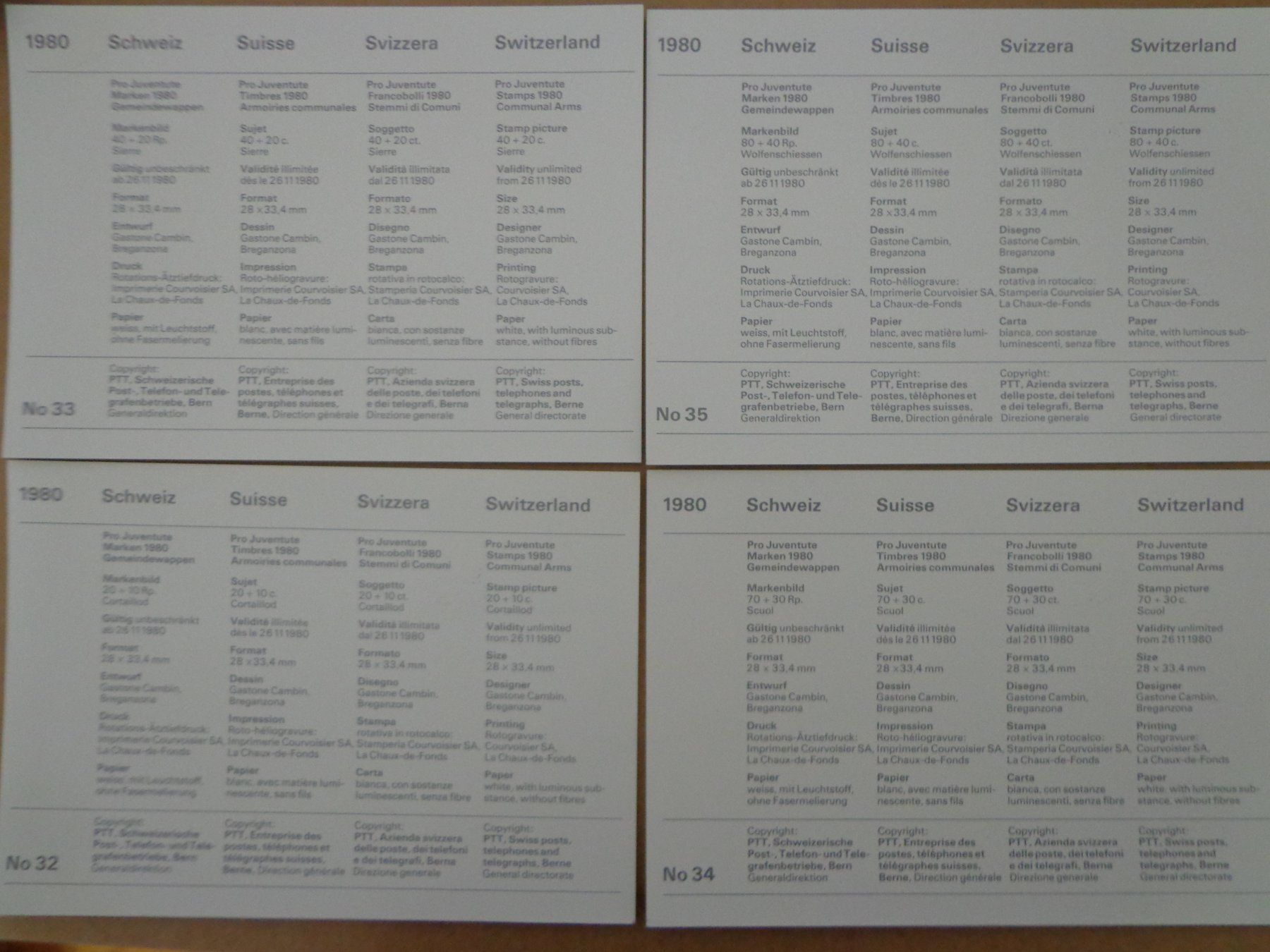 Tutti i francobolli: Set 4 Maximumkarten MK PRO JUVENTUTE PJ 1980 Gemeindewappen – Nuovo (secondo la descrizione) da Le Locle venduto da aou_rf8w 1