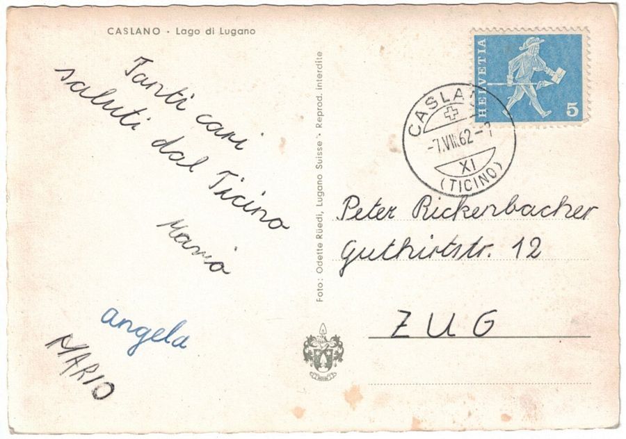 Cartoline postali: Caslano, circolata 1962 – Usato da Frauenfeld venduto da POML 1