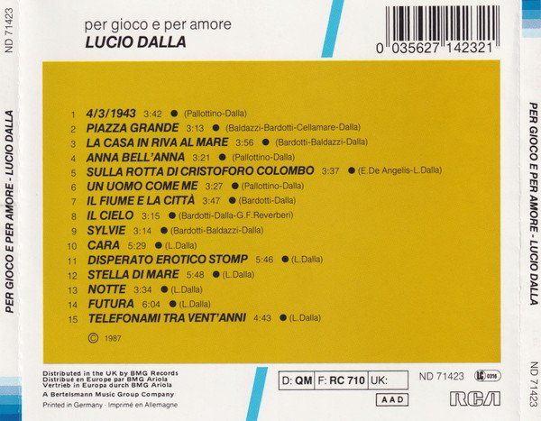 CD: Lucio Dalla – Per Gioco E Per Amore - Vergriffen - b – Usato da Brittnau venduto da Zibu 1