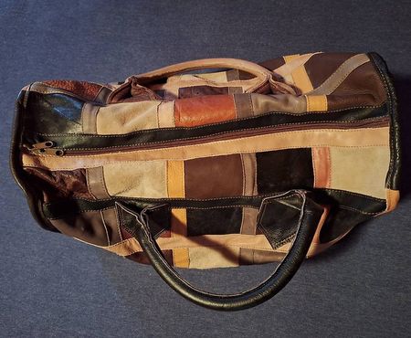 Leder-Patchwork-Reisetasche 80er Jahre 
