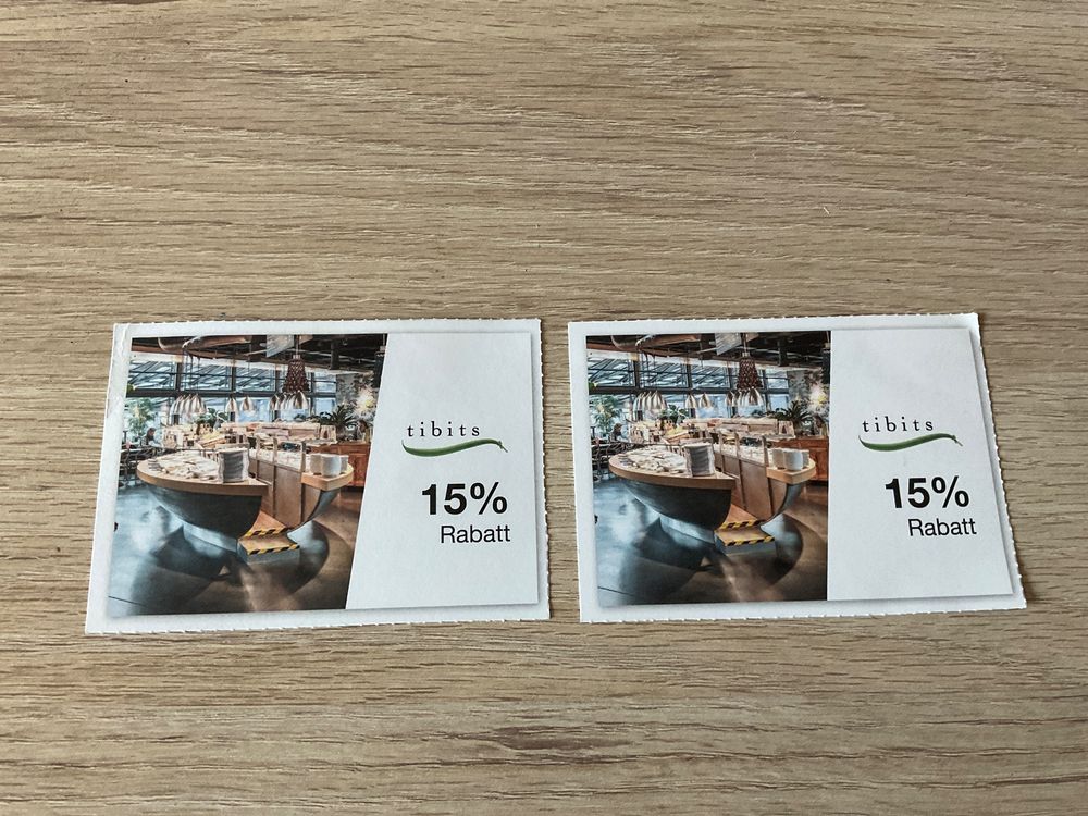Tibits Gutscheine, 2 Stk, 15% Rabatt (Neu (gemäss Beschreibung)) in ...