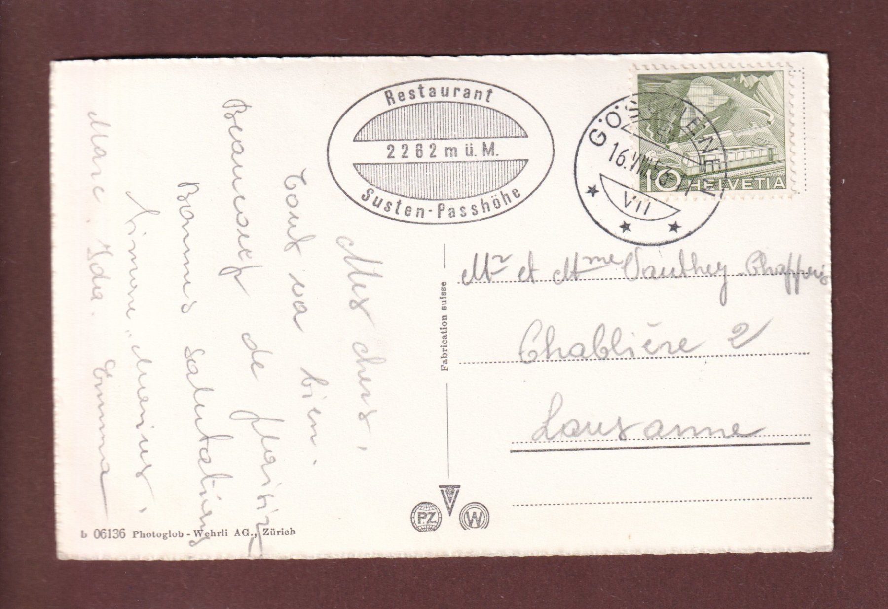 Cartoline postali: SUSTENSTRASSE - Himmelrank - 1953 – Usato da Pully venduto da nicecards 1