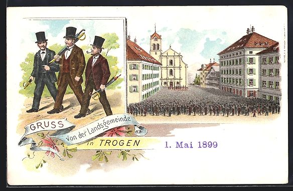 Cartoline postali: Litho Trogen, Umzug der Landsgemeinde 18 – Usato da Berlin venduto da bartko-reher