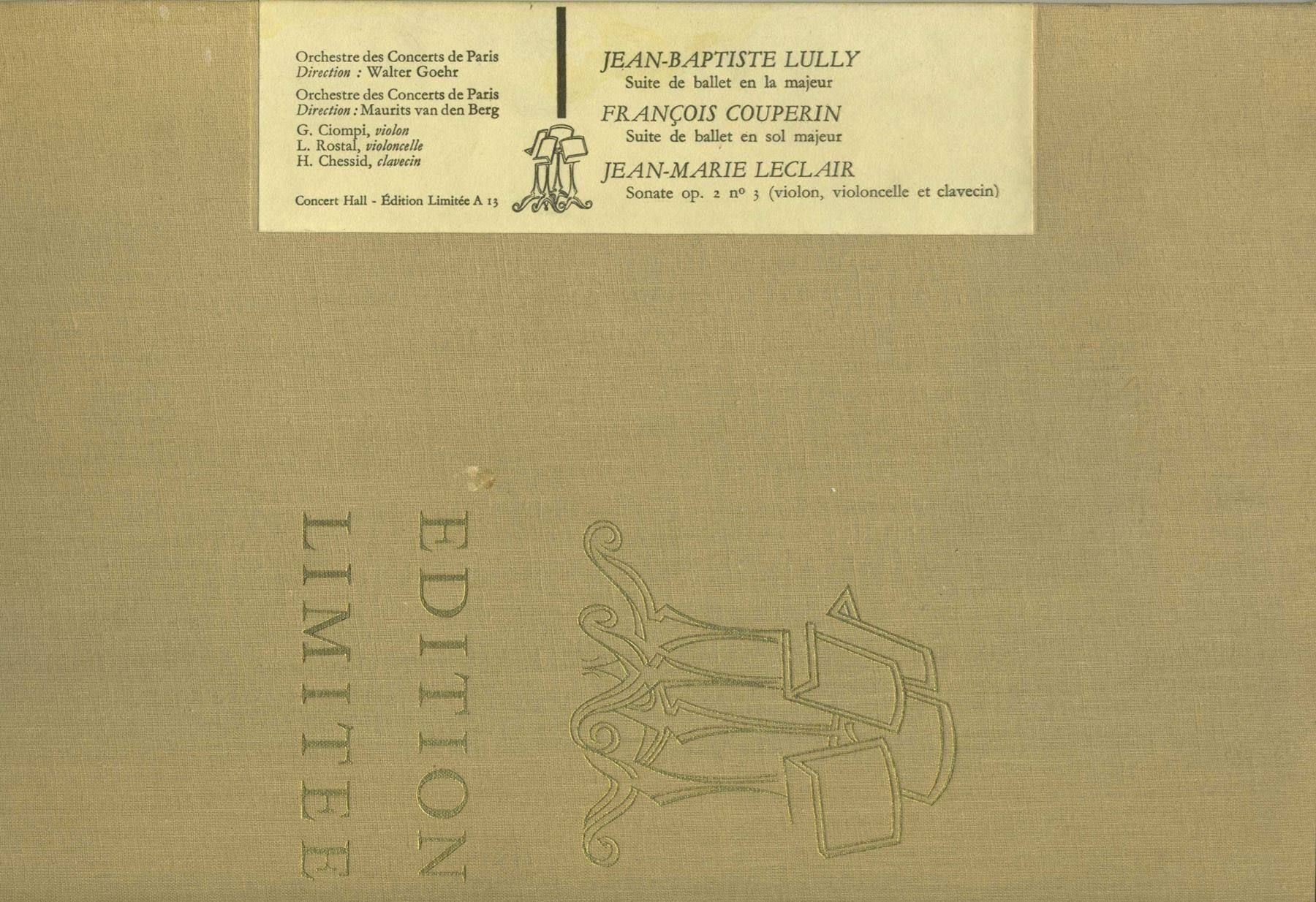 Dischi in vinile: Lully Couperin Leclair Suite de Ballet 1954 Édition Limitée – Usato da Genève venduto da Cockattoo 1