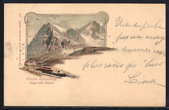 Cartoline postali: Kleine Scheidegg, Ortsansicht mit Eiger  – Usato da Berlin venduto da bartko-reher