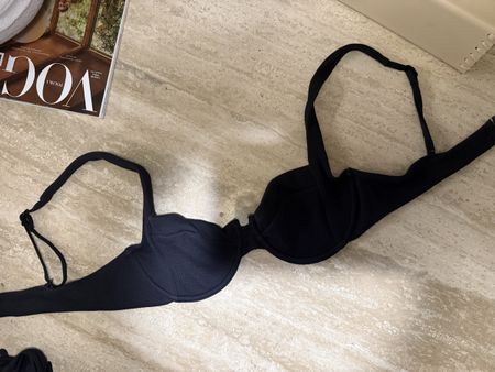 Black Bikini Top Underwired Ribbed Size S