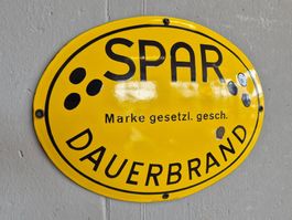 50s Ferro-Email Schild SPAR Dauerbrand Original Werbeschild