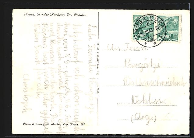 Cartoline postali: Arosa, Kinder-Kurheim Dr. Pedolin im Win – Usato da Berlin venduto da bartko-reher 1