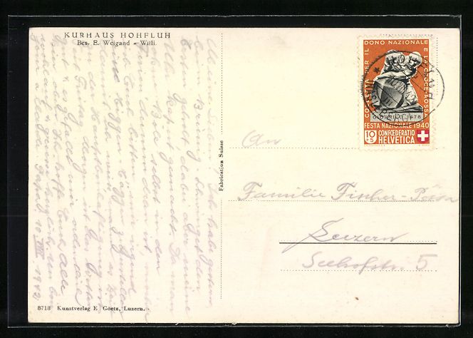 Cartoline postali: Hohfluh, Kurhaus, Bes.: E. Weigand-Willi – Usato da Berlin venduto da bartko-reher 1