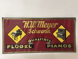 H.W. Meyer Schwerin Fluegel Pianos Werbeschild 49cm x 23cm