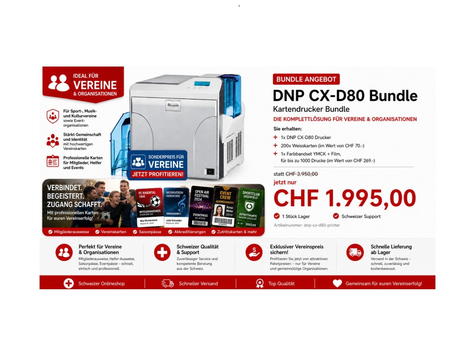 Stampanti: DNP CX-D80 Kartendrucker Bundle – Nuovo e nell'imballaggio originale da Richenthal venduto da Idetifikation