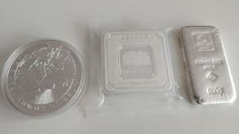 Silber Barren und Münze 999er Feinsilber neuwertig 1311 Gram