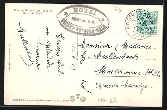 Cartoline postali: Brienz, Brienzer Rothorn, Hotel mit Gipf – Usato da Berlin venduto da bartko-reher 1