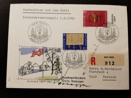 Autogramm    Ganzsache   Rütli  Bundesrat  Honegger  1982