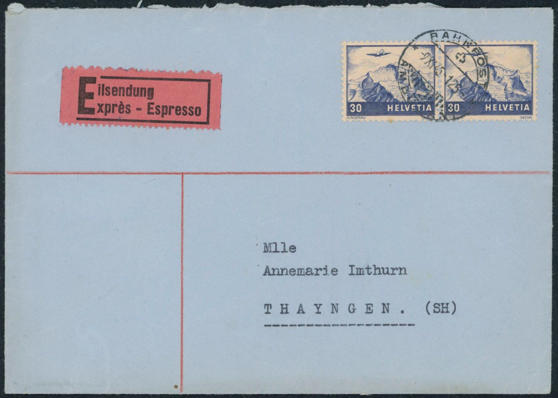 Tutti i francobolli: 1945 - Flugpost - Brief - MeF - Bahnstempel – Usato da Schindellegi venduto da leecollect