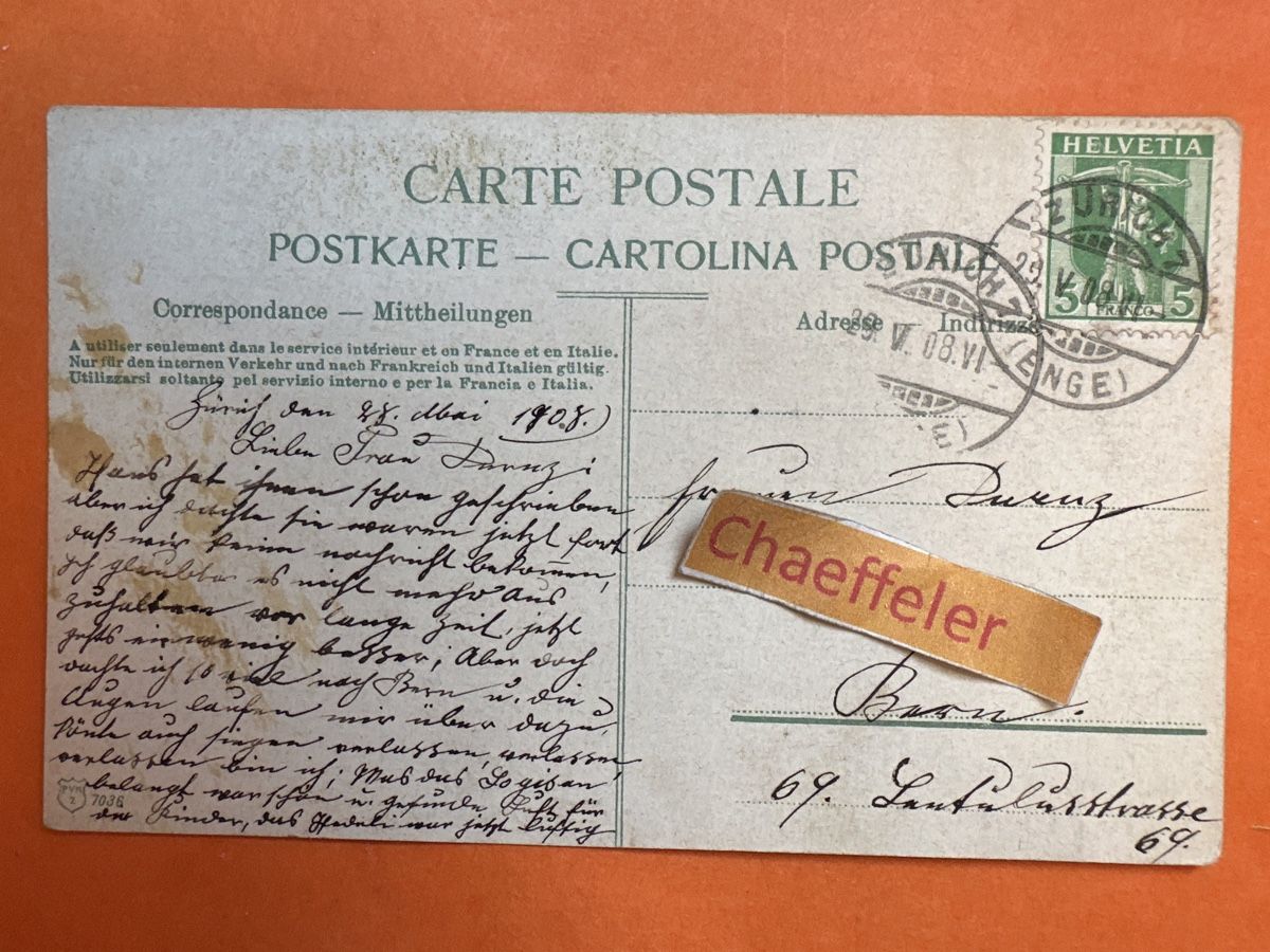 Cartoline postali: 1908 Zürich – Usato da Zürich venduto da Chaeffeler 1