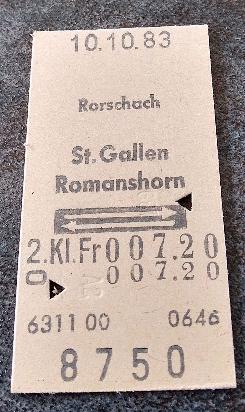 Biglietti: Billette Schweiz Rorschach Romanshorn 2. Kl. 8750 – Usato da Wohlen AG venduto da salamanderspielwaren