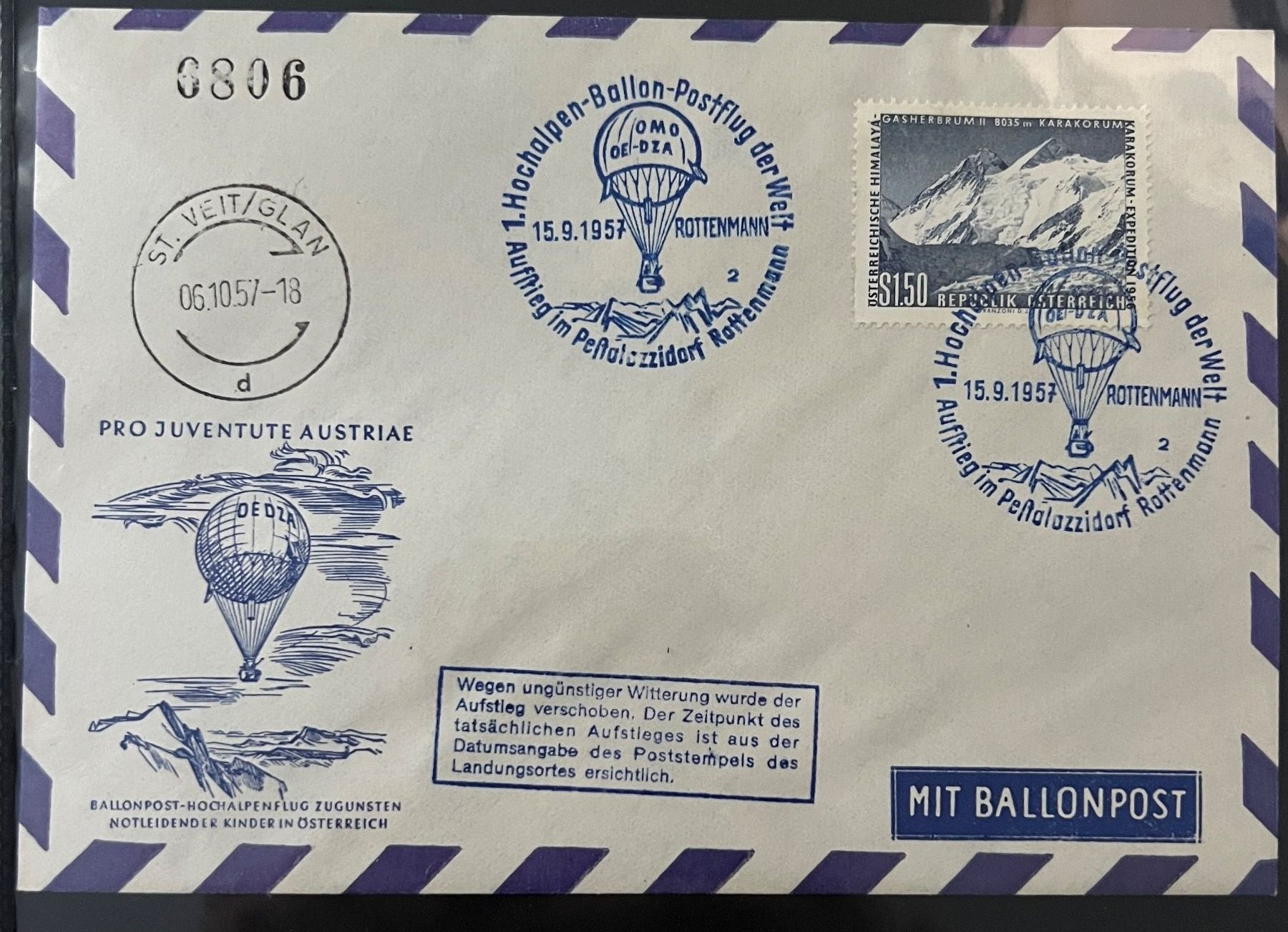 Tutti i francobolli: Österreich Ballonpost 1957 – Usato da Rotkreuz venduto da Parcore