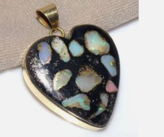 Heart Natural Stablized Ethiopian Opal Golden Plated Pendant