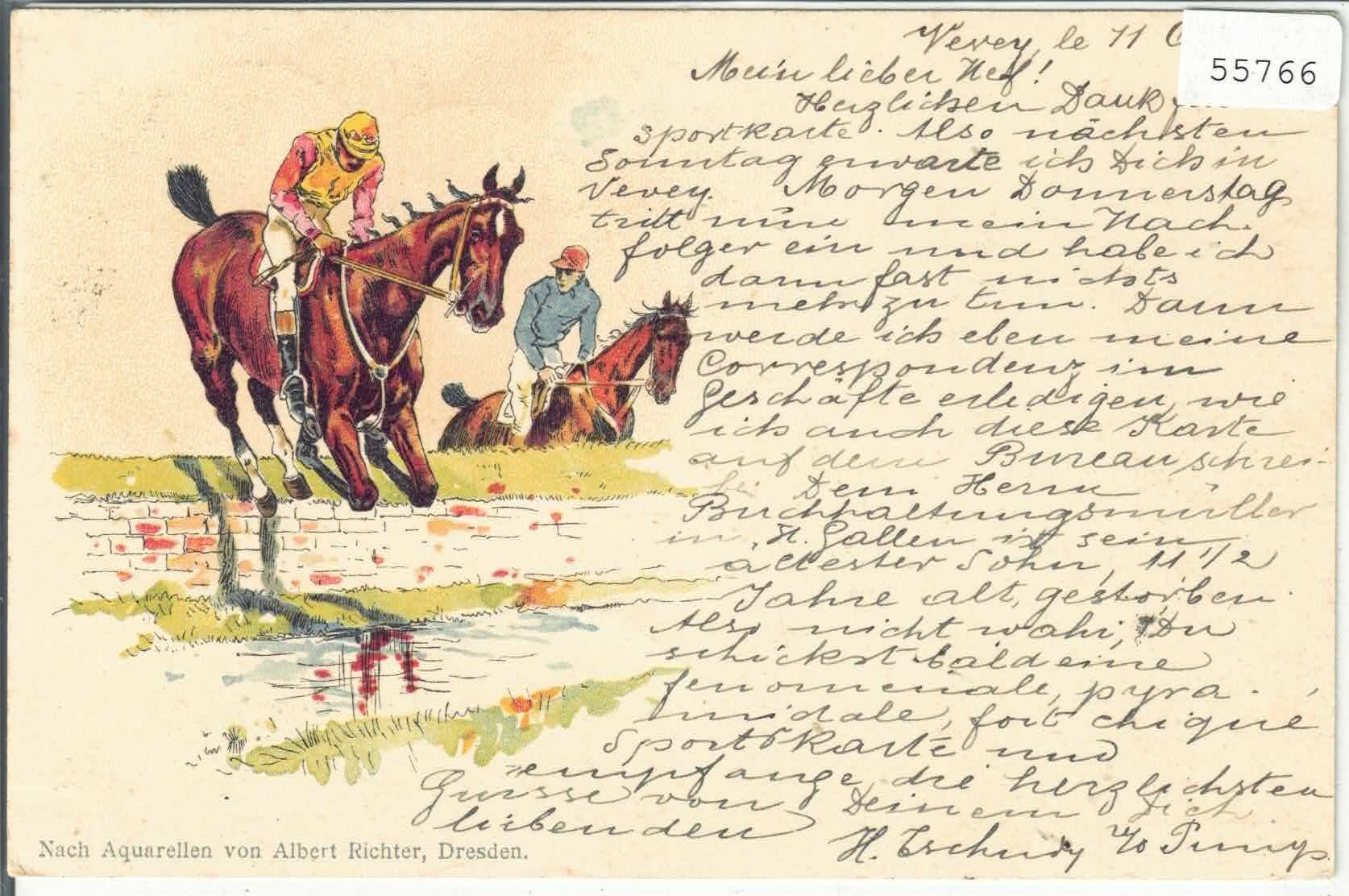 Ansichtskarten: Das Pferderennen - Litho 1899 – Gebraucht aus Ettingen von Kartenplanet