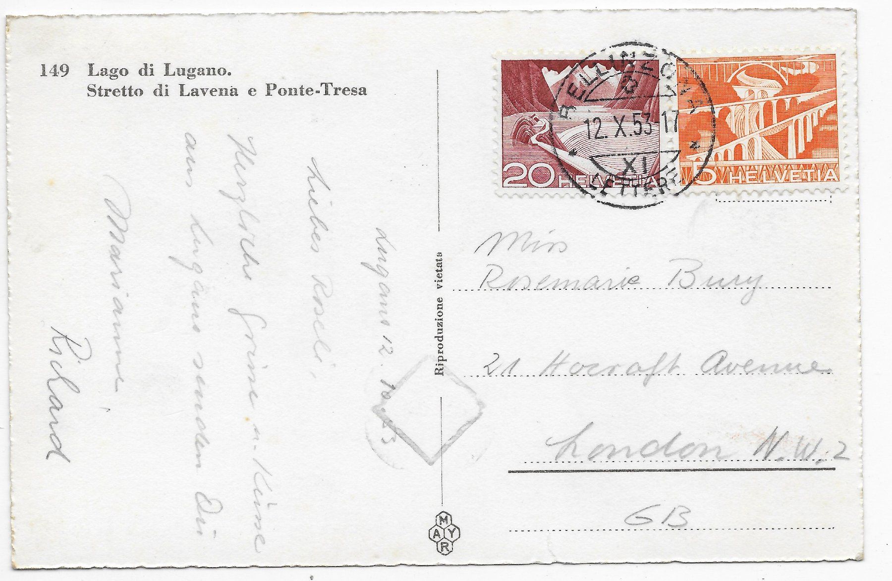 Cartoline postali: Stretto di Laverna e Ponte-Tresa – Usato da Hefenhofen venduto da Richsalz 1