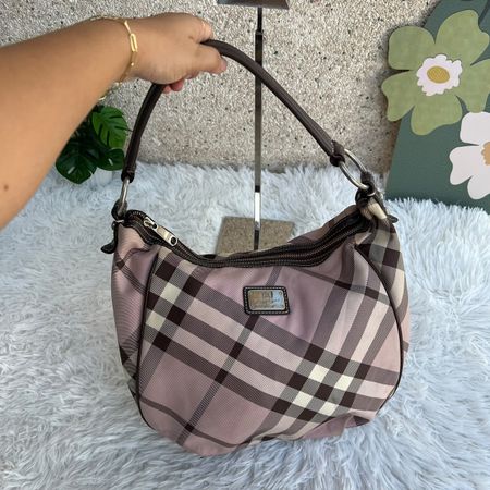 Burberry Blue Label Tasche Tartan rosa mit Ledergriffen 35x2
