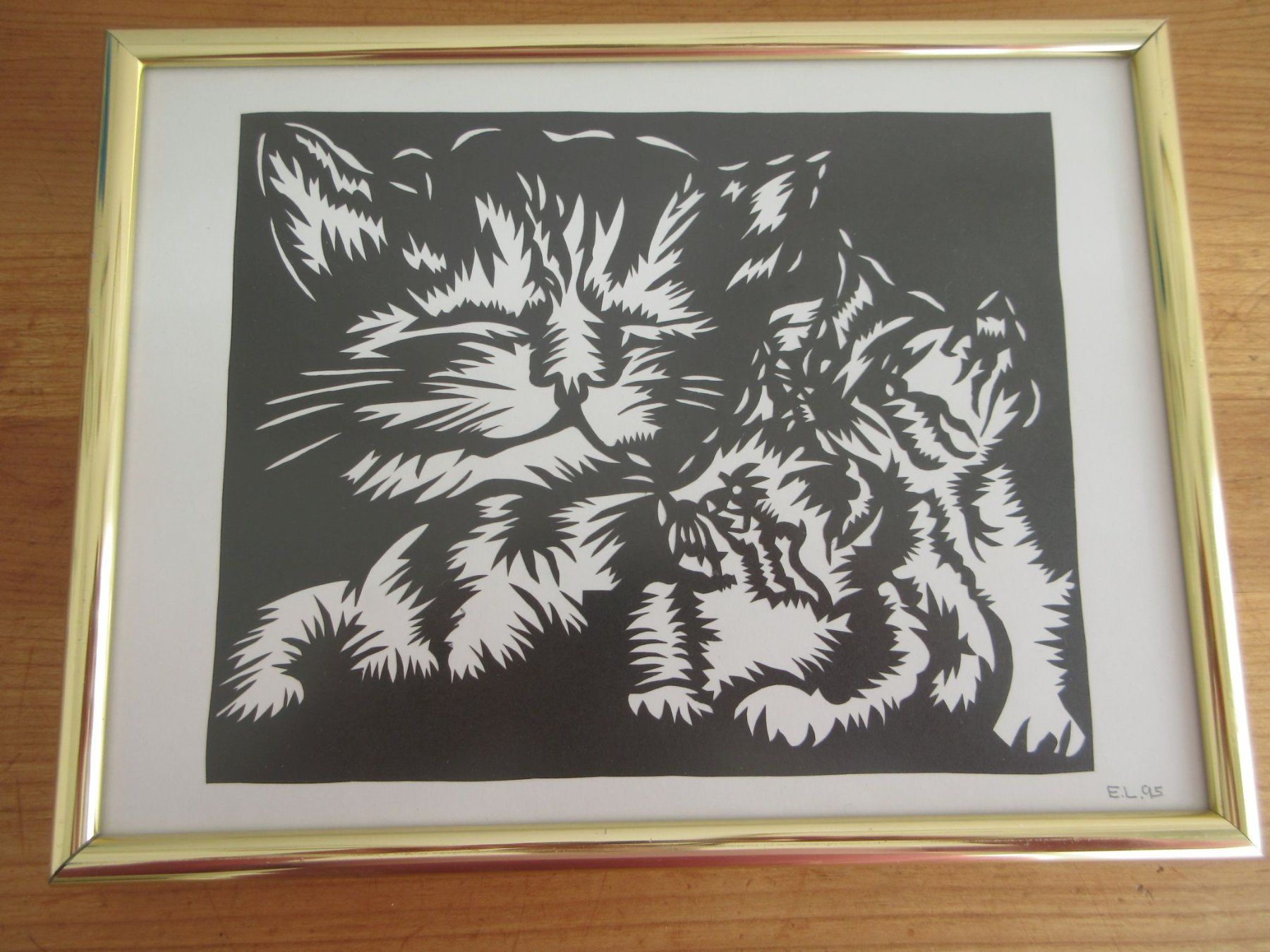 Grafica & Litografie: Katzenbild Scherenschnitt, signiert 95 – Usato da Binningen venduto da tempipassati
