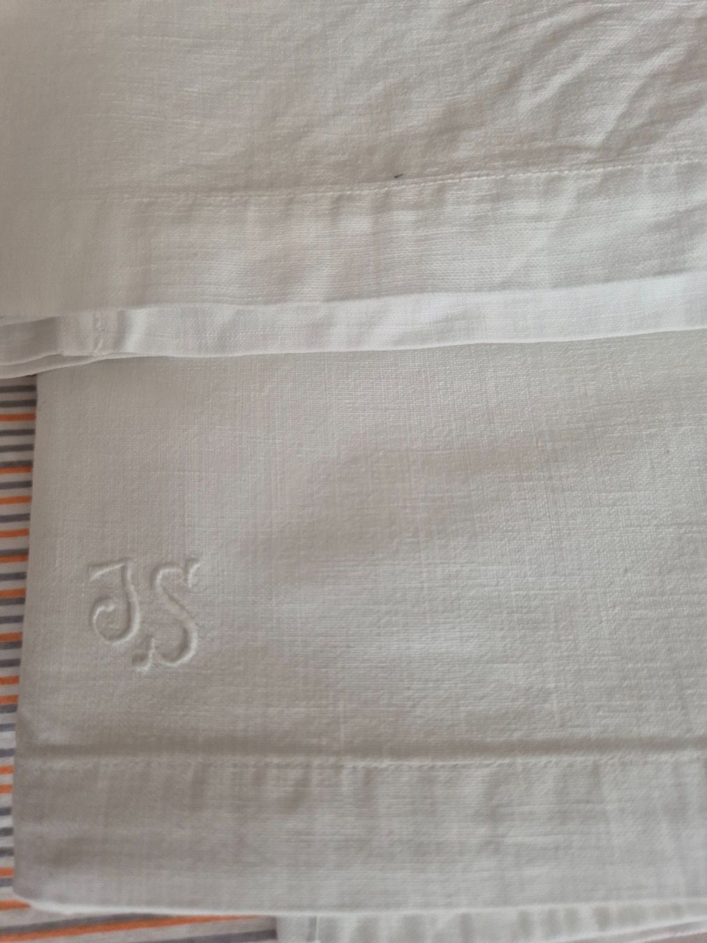 Biancheria da letto: Vintage 2 Leintücher weiss, Monogramm J.S. – Usato da Bern venduto da aronari 1