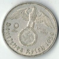 Münze Deutschland DR 3.Reich HINDENBURG  2 Reichsmark 1938 A