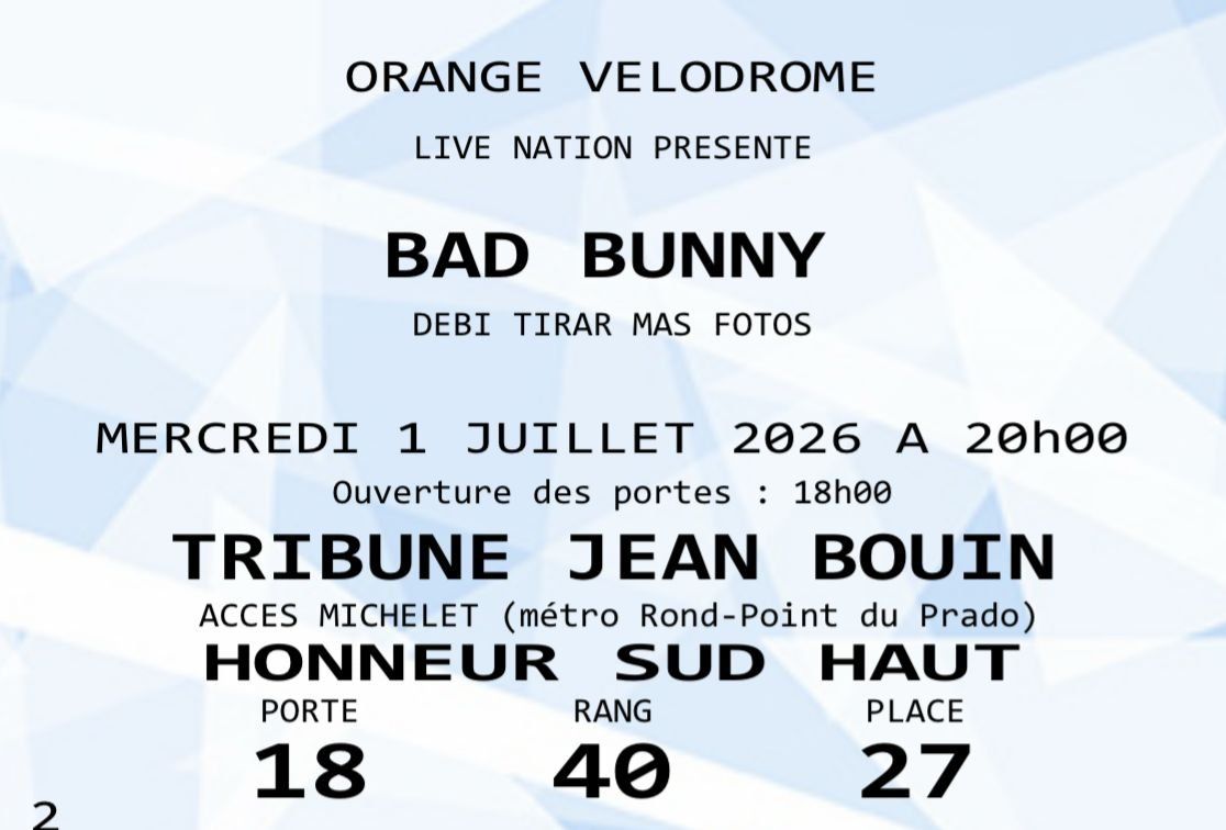 Biglietti: 2x Bad Bunny Tickets 01.07.2026 in Marseille – Nuovo e nell'imballaggio originale da Thun venduto da Atlantis19 2