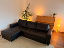 Modernes Sofa Echt Leder Ecksofa Bettsofa Stauraum schwarz