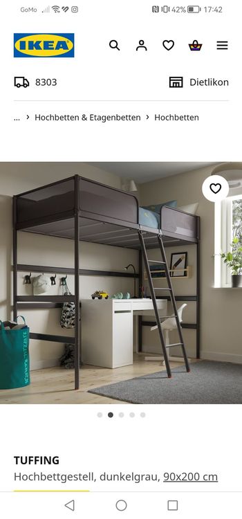 IKEA TUFFING Hochbett dunkelgrau 90x200 cm neuwertig (Neu (gemäss ...