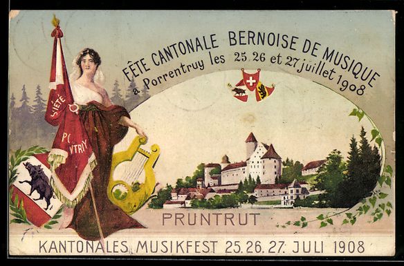 Cartoline postali: Pruntrut, Kantonales Musikfest 1908, Bli – Usato da Berlin venduto da bartko-reher