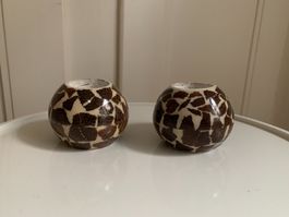 2 Rechaud Kerzenhalter braun-weiss