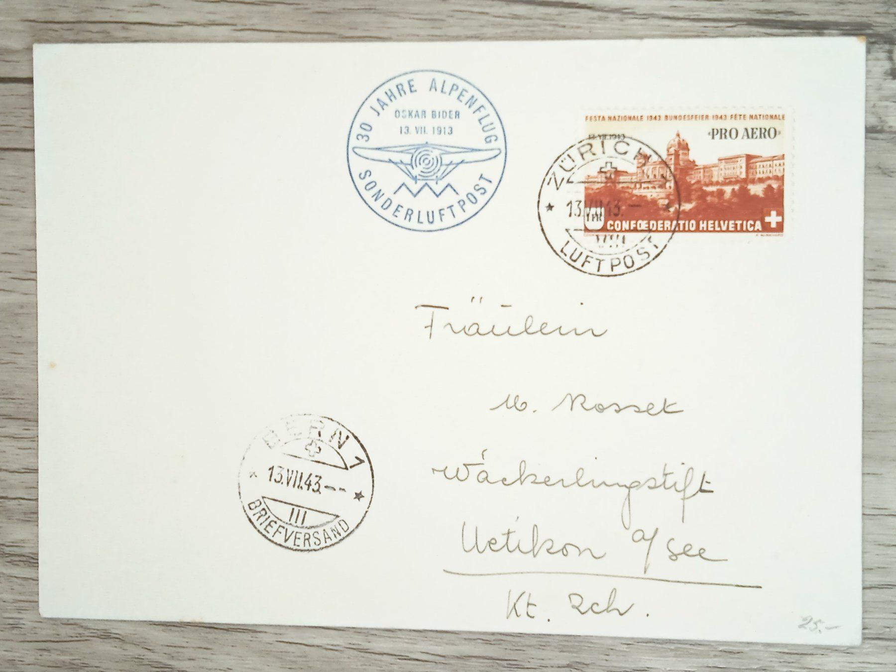 Tutti i francobolli: TR20 Enveloppe + Timbre Suisse 1943 – Usato da Cousset venduto da Patrick_Collections