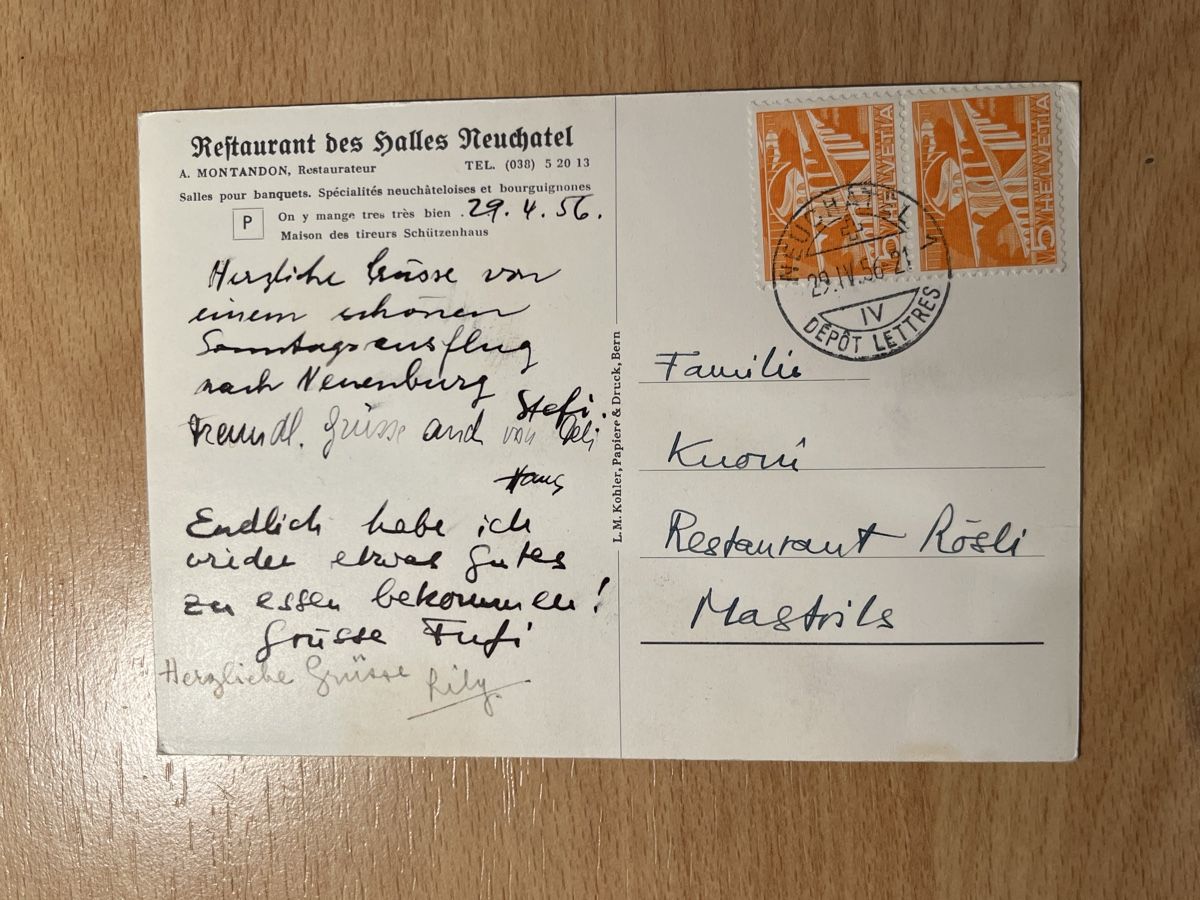 Ansichtskarten: Alte Ansichtskarte Restaurant des Halles Neuchâtel 1956. – Gebraucht aus Hinwil von Chuan2 1