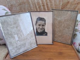 3er Set silbrige Bilderrahmen aus den 60er jahren