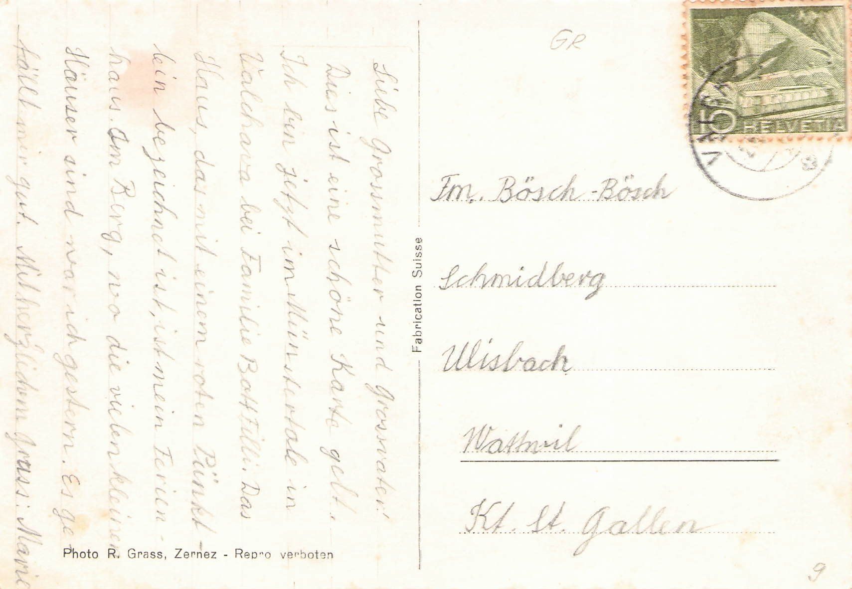 Cartoline postali: - Valchava im Val Müstair, 1949 – Usato da Reichenburg venduto da Pipo-67 1