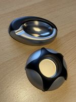 Aschenbecher+Teelichthalter schwarz/silber, für den Balkon!