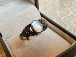 Ring Silber Perlmutter Markasiten G 57,5 Vintage Jugendstil
