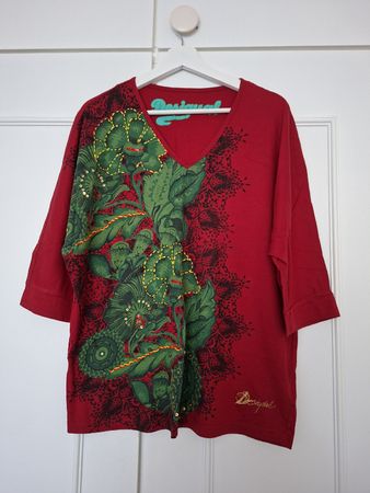 Desigual – Blouse rouge à fleurs brodées – Taille L