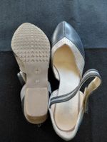 Elegante Vintage Lederschuhe, dunkelblau-beige, Grösse 40