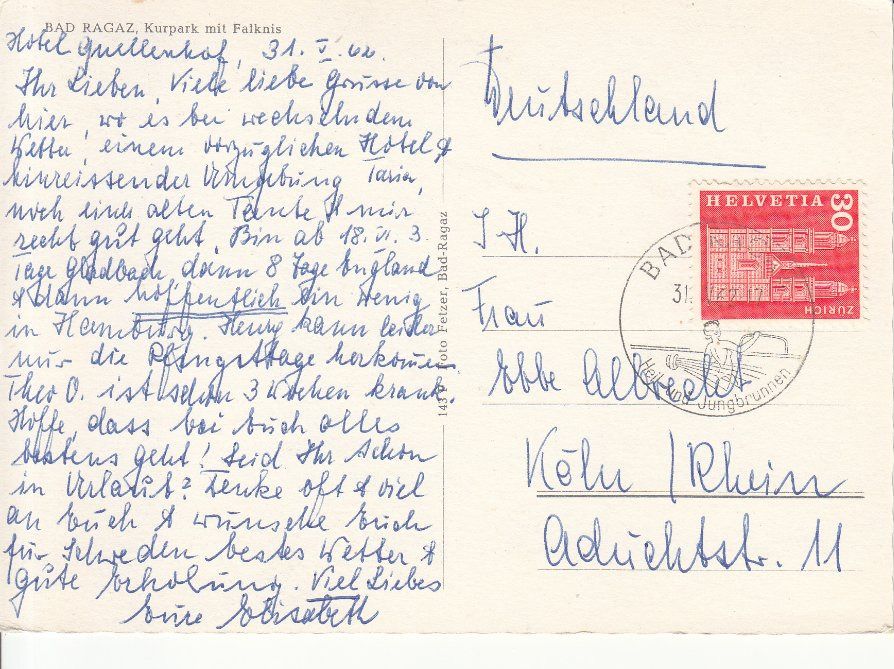 Cartoline postali: Bad Ragaz Kurpark 1962 – Usato da Bürglen TG venduto da StampGraf 1