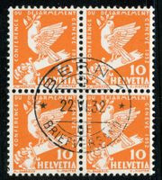 Abart: 186 Viererblock / 186.1.09, Vollstempel Bern, 1932