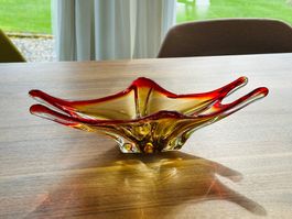 wundervolle alte Murano Glasschale, Rot/Bernstein