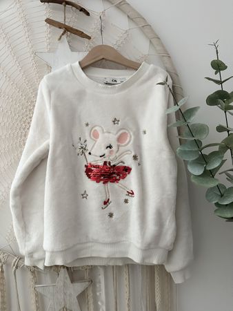 Kuscheliger Mädchenpullover mit Maus-Motiv,Gr. 140 *NEUWERTI