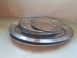 6 Gastroplatten oval Metall gebraucht verschiedene Grössen